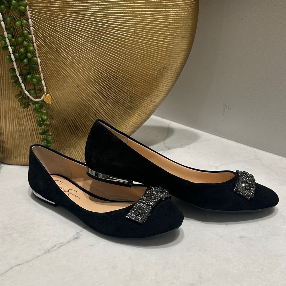 Jessica Simpson Black Flats with Embellished Bow